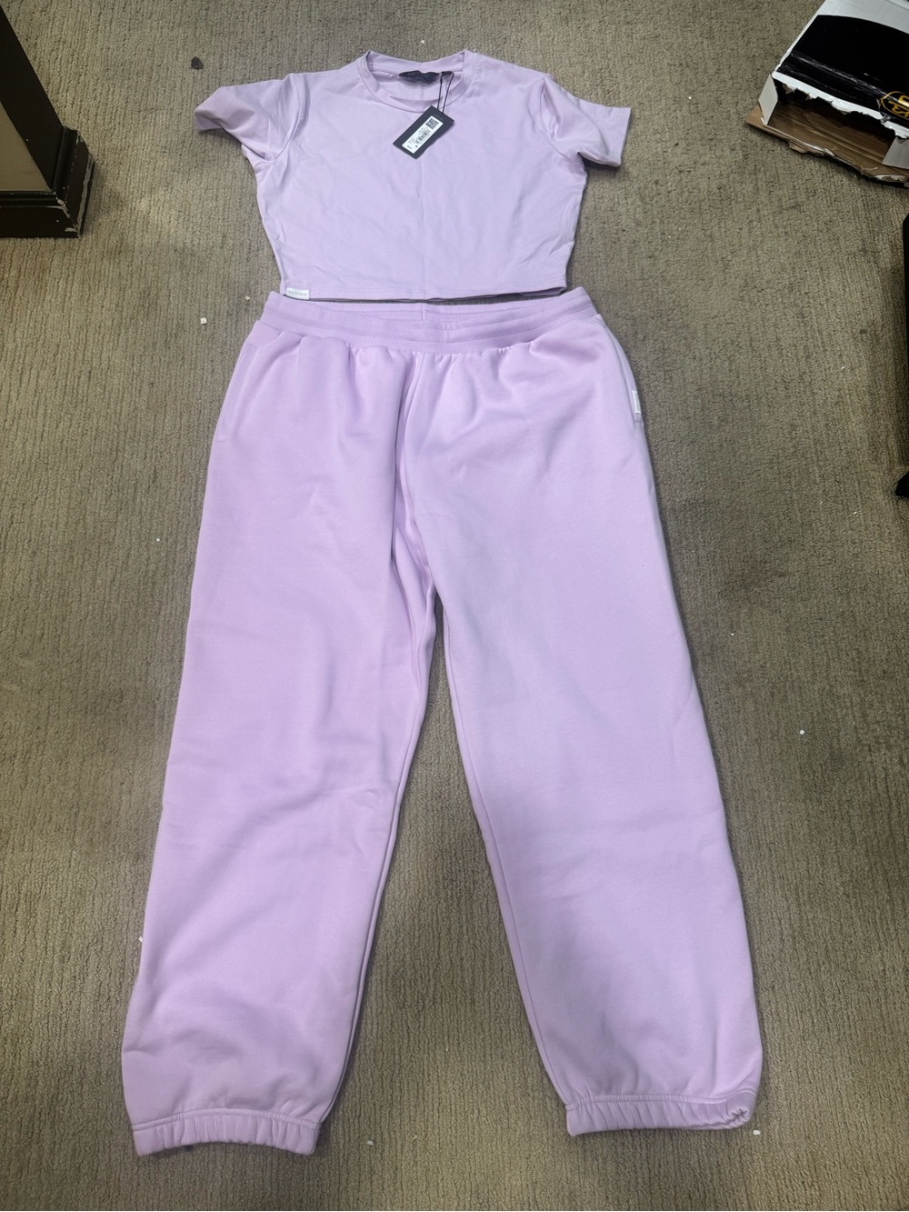 Women's Lavender Matching Crop Shirt w Pull-On Joggers - Relaxed Fit Sweatpants